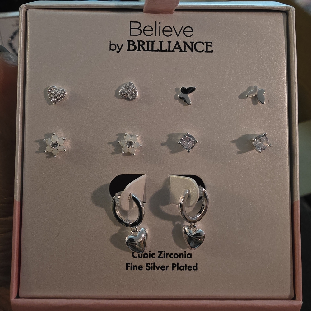 Believe by Brilliance Silver Heart Earrings Set